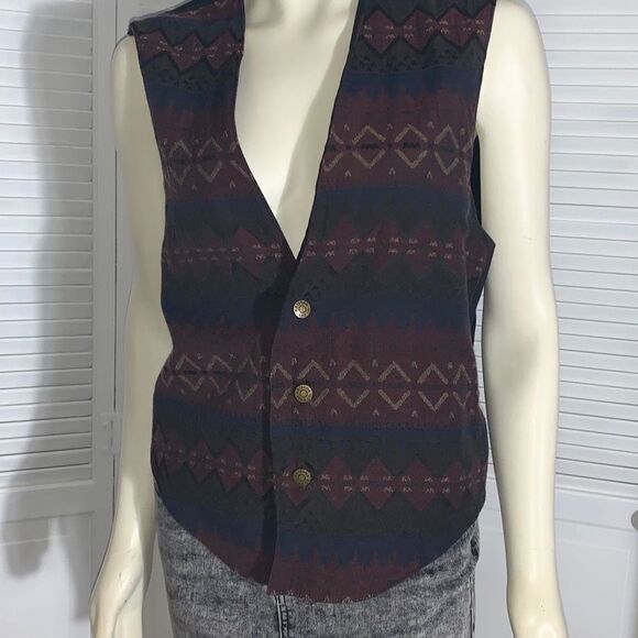Vintage Aztec Button Down Vest Size Medium - Picture 1 of 7